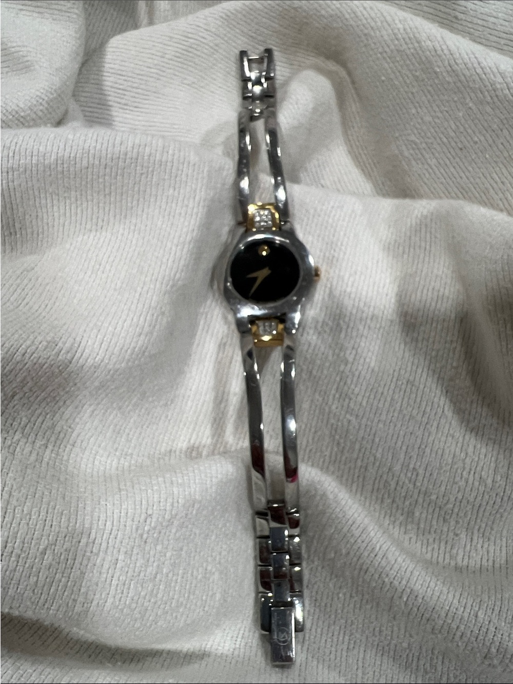 Movado Two-Tone Silver and Gold Bracelet Watch with Black Dial